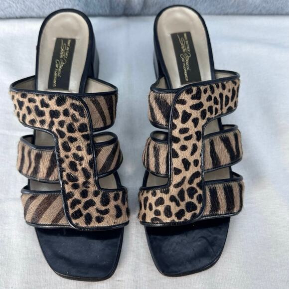 Sesto Meucci Women's sz 9 Animal Print Slip On Slides Sandals Old Money Classic - Picture 3 of 11